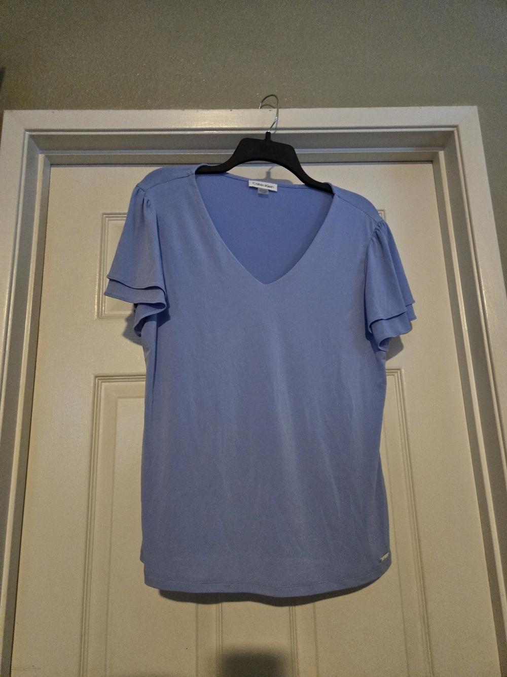 Calvin Klein Light Blue V-Neck Flutter Sleeve Tee